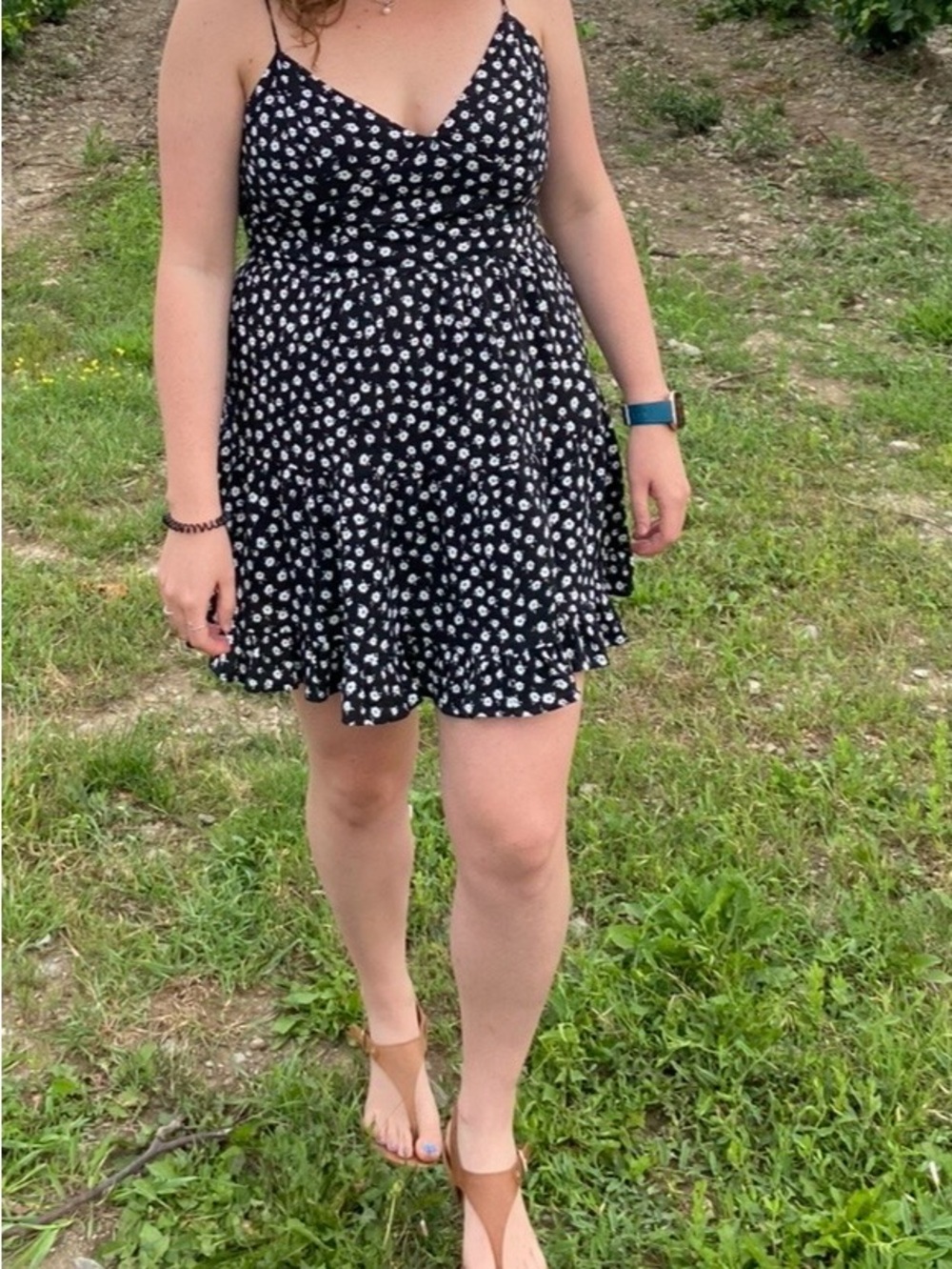 Garage Black Dress with White Daisy Motif